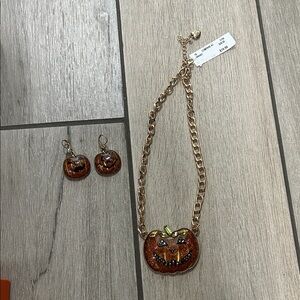 Betsey Johnson Orange Pumpkin Necklace and Earring Set